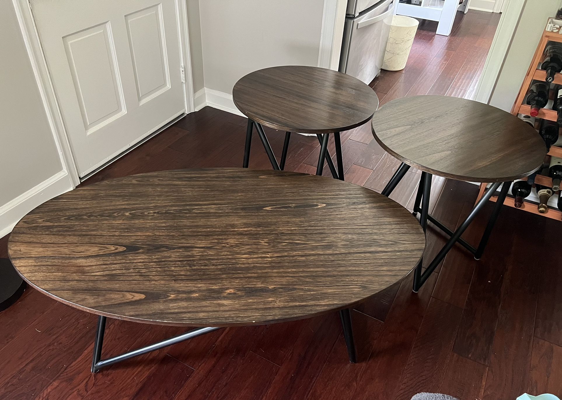 Wooden Coffee And Matching End Tables 