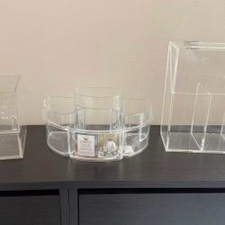 3 Clear Acrylic Make Up Orgnizer , $25