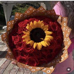 Red Roses With Sunflower Bouquet 