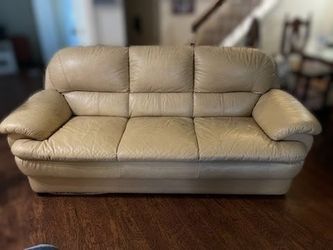 Sofa - Beige Leather 3 Seater