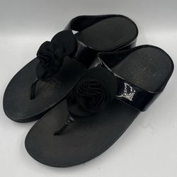 Fit Flop Black sandals Women’s  8 wedge platform toe-post shoes