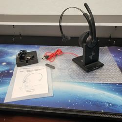 New Wireless Headset W/ AI Noise Cancelling Microphone Bluetooth Headset - Bluetooth V5.2 Headphones with USB Dongle, Charging Base & Mic Mute for Com