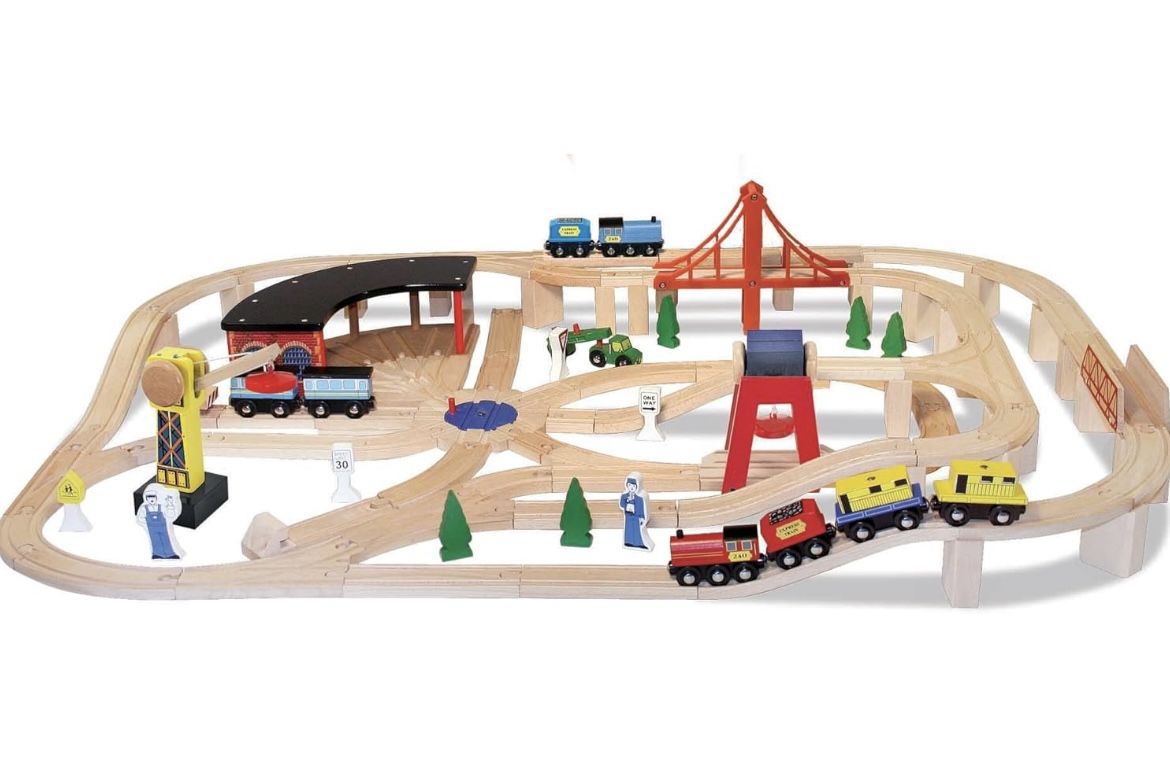 Train Table And Wooden Railway Set With Trains