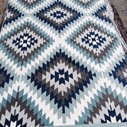 Navy,Teal,Gray And Cream Area Rug