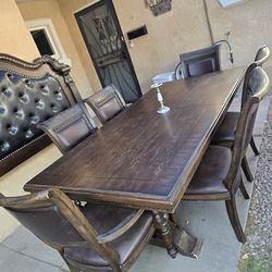 Rustic Brown Solid Wood Dining Set With 6 Chairs + Leaf ( extendable ) 🌱