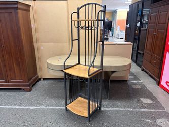 Light Brown & Black Metal Framed Standing Wine Rack