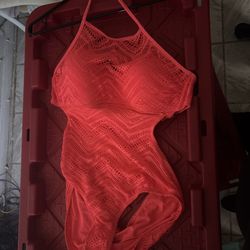 Coral Lace One-Piece Swimsuit – Cutout / Beach / Vacation Ready ☀️