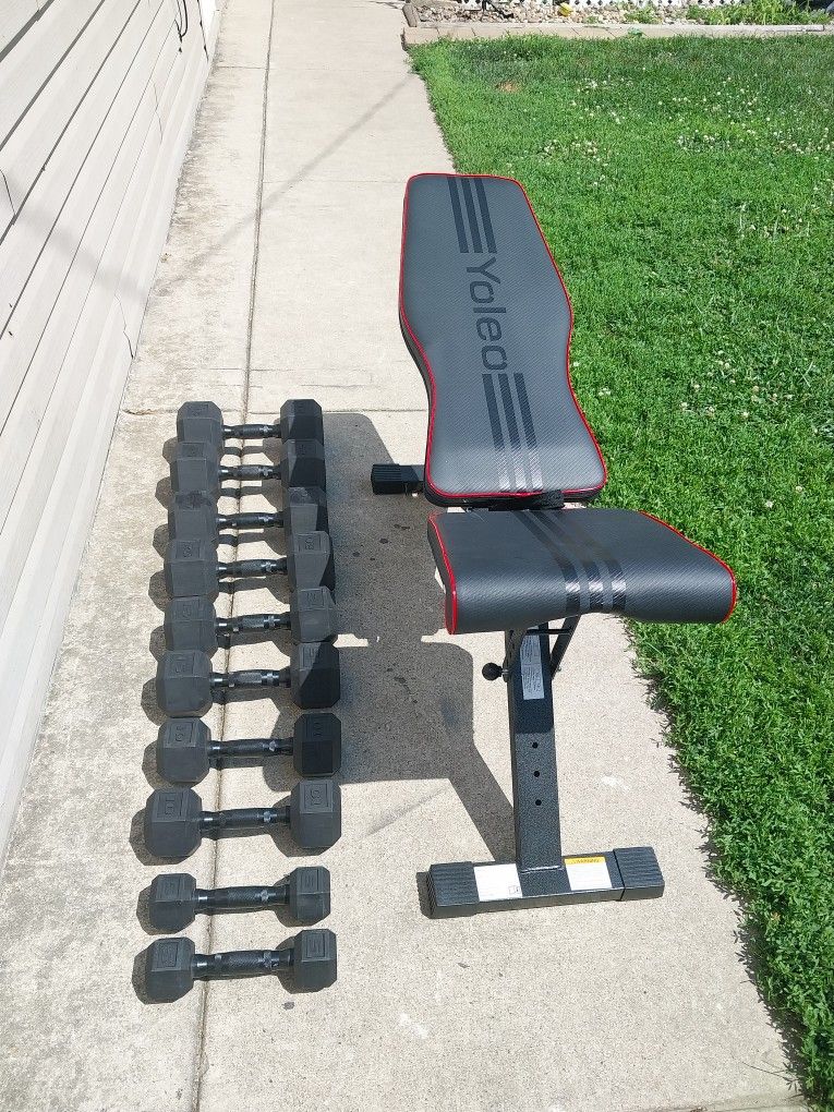 RUBBER COATED DUMBBELLS SET / BENCH