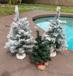 Set of 3 Small Christmas Trees with Burlap Bases