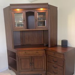 Solid Wood Corner Desk Hutch And File Cabinet 