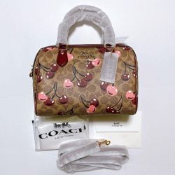 COACH Roan Satchel Tote Bag Signature Cherry Pattern