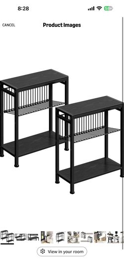 End Table Set of 2 for Small Space, 3-Tier Narrow Side Table with Magazine Holder,Slim Nightstand, Skinny Snack Couch Table in Living Room, Bedroom St