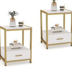 All New 19.7”Wx15.7”Dx25.6”H Set of 2 Nightstand End With Drawer & Storage Shelf 