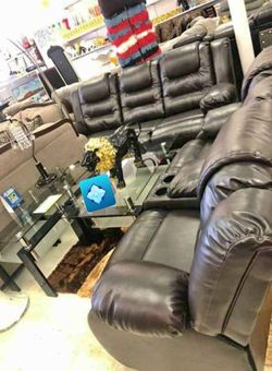 Ashley Black Leather Reclining Sofa & LoveSeat Set