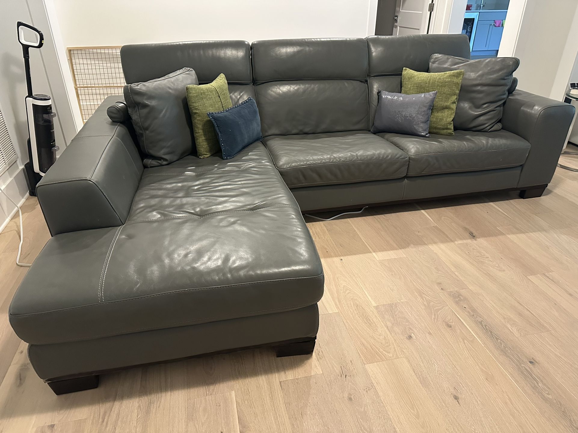 Gray 2 Leather Pc Sectional 