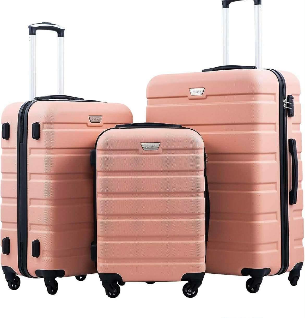 NEW - Coolife Luggage 3 Piece Set Suitcase Spinner Hardshell Lightweight TSA Lock (sakura pink, 3 piece set(20in24in28in))