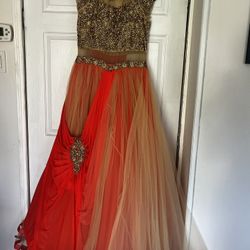 Elegant Orange And Gold Dress