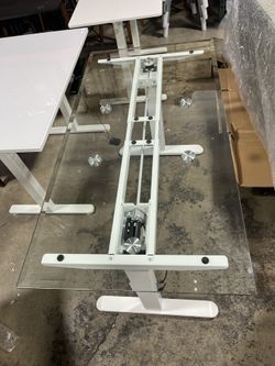 New- 50” x 26” Clear Glass Electric Standing Desk Adjustable Height 