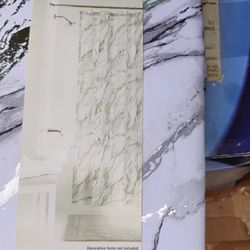 Mainstays marble patterned Fabric shower curtain with shower curtain rings $10