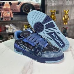 Round toe lace-up low-top sneakers Unisex blue