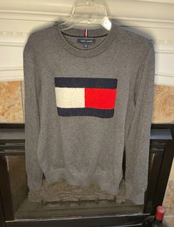 Tommy Hilfiger Flag Logo Sweater Gray Crewneck Knit Men’s Small 78D9024