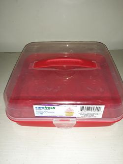 CUPCAKE HOLDER WITH CARRY HANDLE! Holds 9 Cup-Cakes! Red Plastic Carrier!