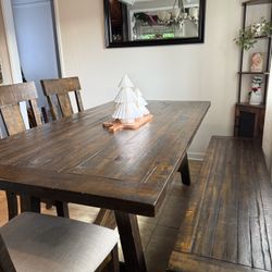 6-Piece Dark Wood Dining Table Set