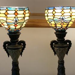 Set Of 2 Tiffany Style Stained Glass Buffet Lamps 