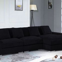 Black Corduroy Sectional Sofa 123x68 FINANCE AVAILABLE 