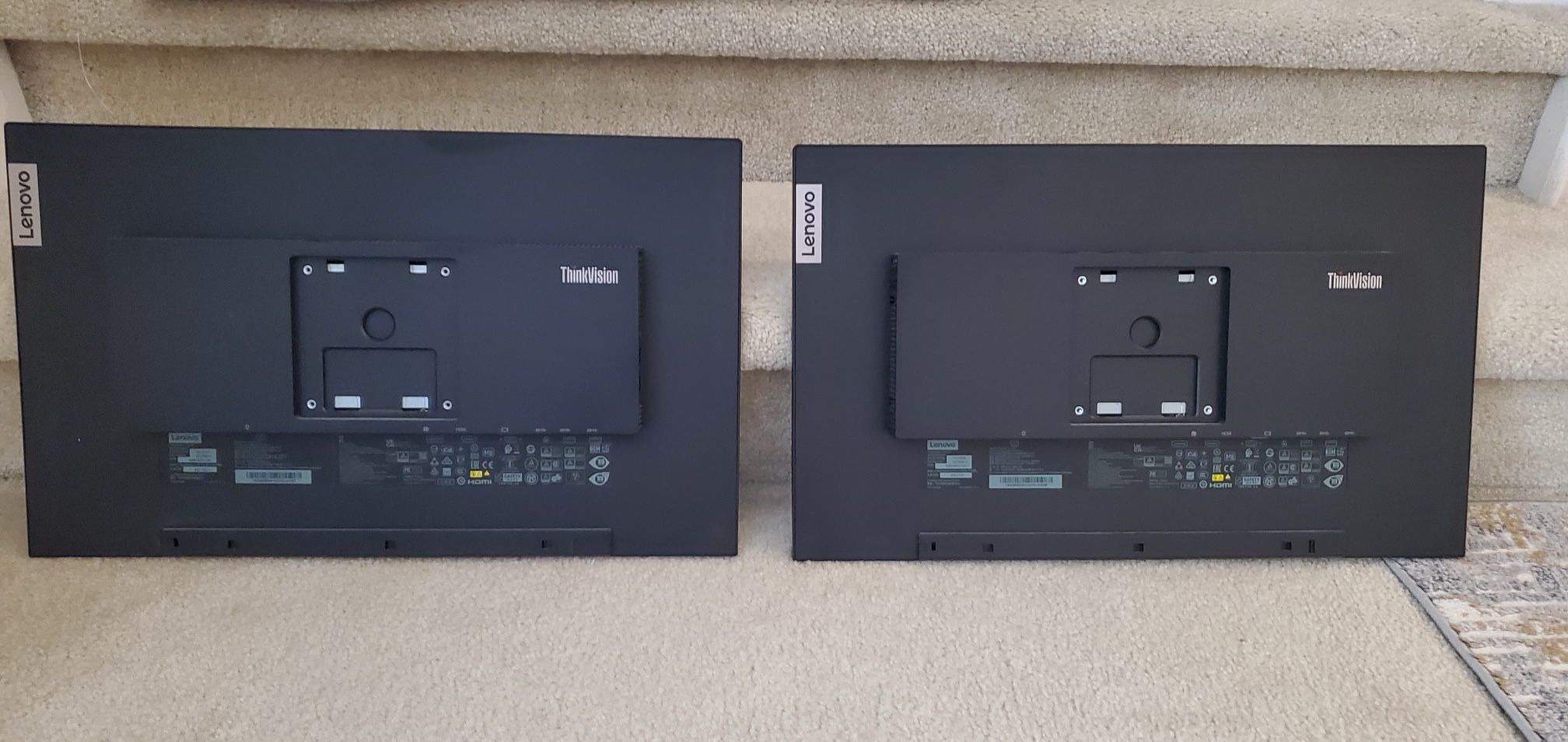 2 Lenovo 24” Monitors With Desktop Stand And Cables