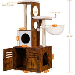 Cat Tree With Hammock, Litter Box Cover, Toys And Scratching Posts