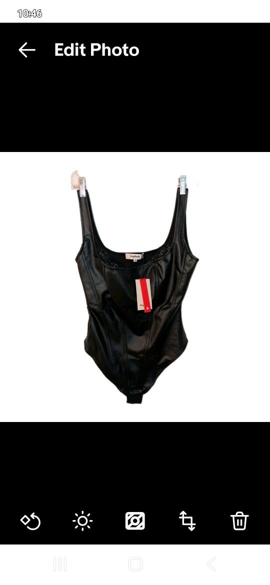 New Tag Popilush M Womens Black Faux Leather Bodysuits Shapewear Lingerie