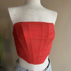 Red Orange Mesh Corset Top