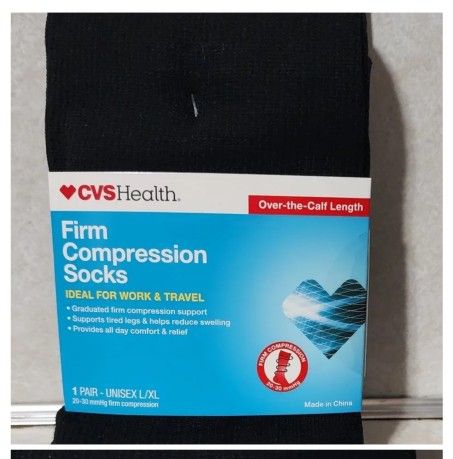 Large / XL CVS Health Firm Compression Socks Over-The-Calf Length Unisex, 1 Pair