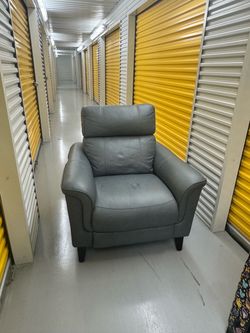 Gray Leather Accent Chair with High Back
