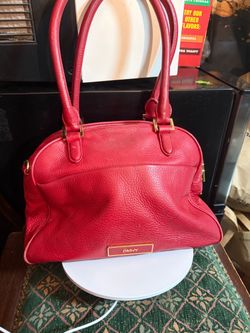 DKNY Red Leather Dome Satchel Handbag