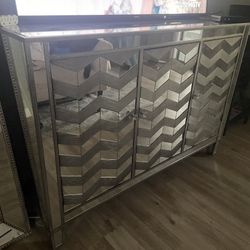 Glass Mirror And 3 Door Mirror Console, Buffet Or Hutch Table200