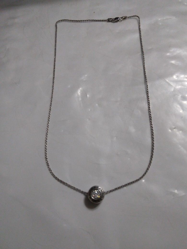 18K White Gold Necklace With 925 Pandora Pendant Chain Lent 17 1/2 Use