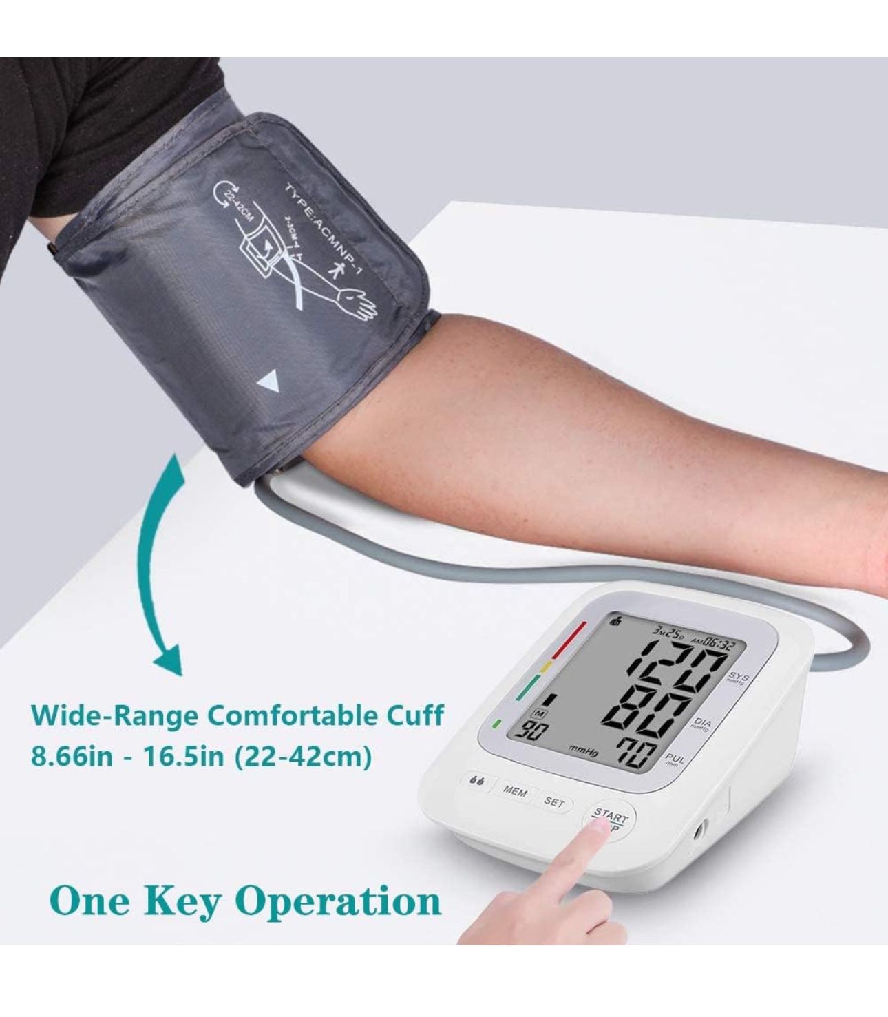 Blood Pressure Monitor Upper Arm Automatic Digital BP Monitor Large Cuff 8.66-16.5", 2 Users 180 Memory Large Display, Irregular Heart Rate Indication