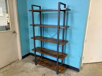 Rustic Shelf 5 Tier Etagere Bookcase with Black Metal Frame