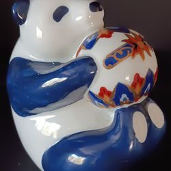 Handpainted Ceramic Panda Holding A Ball Sachet. Made In Japan 3" Tall.