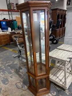 Wood Curio Display Cabinet with Glass Shelves