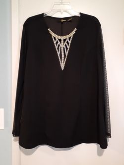 Black Blouse 1X with sheer long sleeves