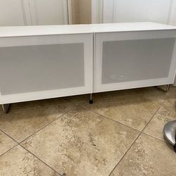 white IKEA Besta TV stand , glass soft closing GLASSVIK doors