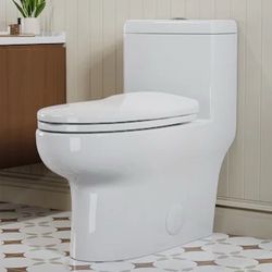 HOROW Toilets White Elongated Standard height 10-in Rough-In 1.6 GPF Dual Flush Soft Close 1-piece Toilet