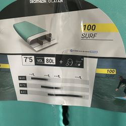 Olaian 100 foam surfboard with leash and 3 fins discount