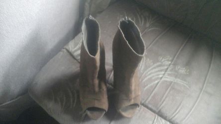 Beautiful Brown Suede Open Toe High Heel Booties