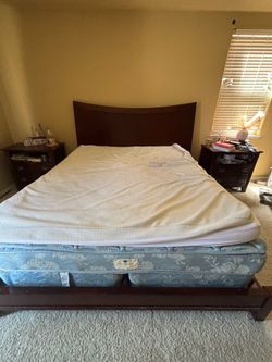 Bed frame, 2 night stands, and dresser