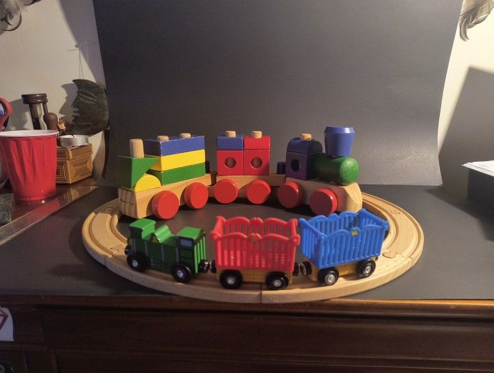 2 Melissa And Doug Wooden Train Sets With Track For Smaller One