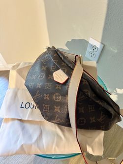 Brown Monogram Belt Bag / Fanny Pack with Cream & Red Details